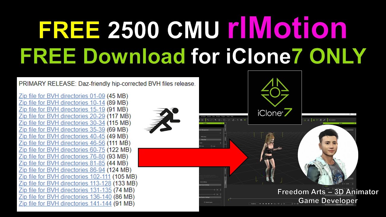 Download CMU mocap full pack 2500 rlMotion for iClone 7